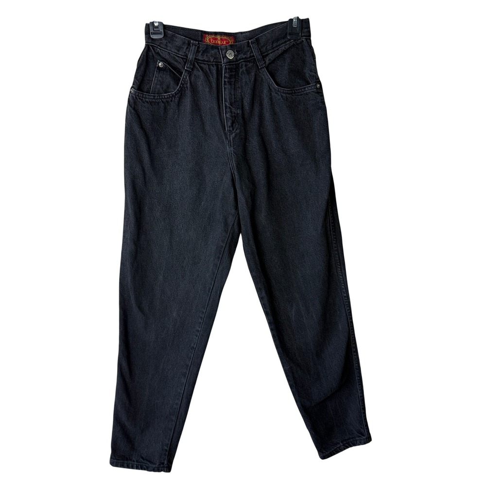 Vtg 90s‎ Bonjour High Rise Mom Jeans Womens Sz 2-4 Black Tapered Dark Wash 26x27